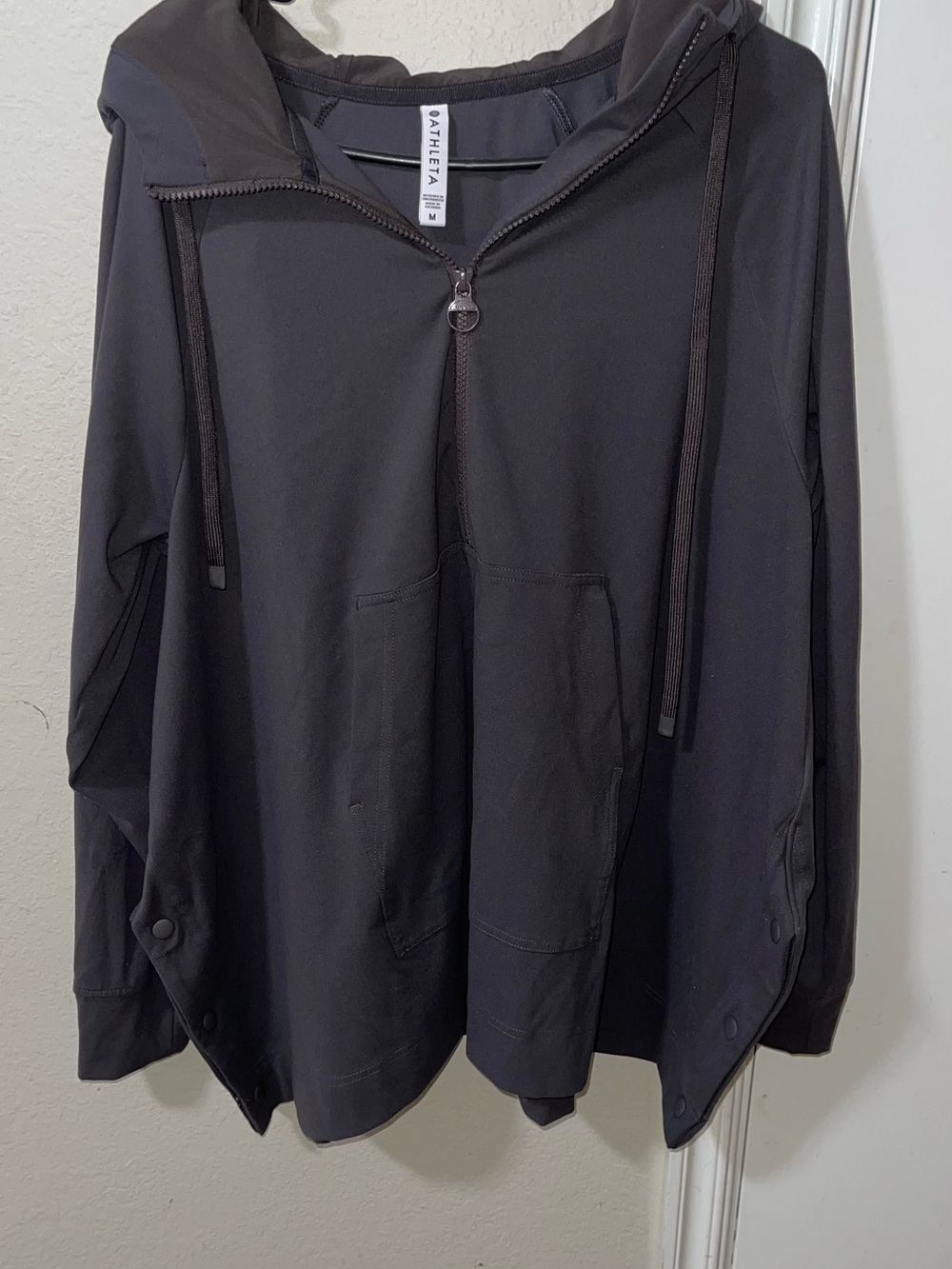 Athleta Glacier Poncho Black Zip-Up Hooded Sweater